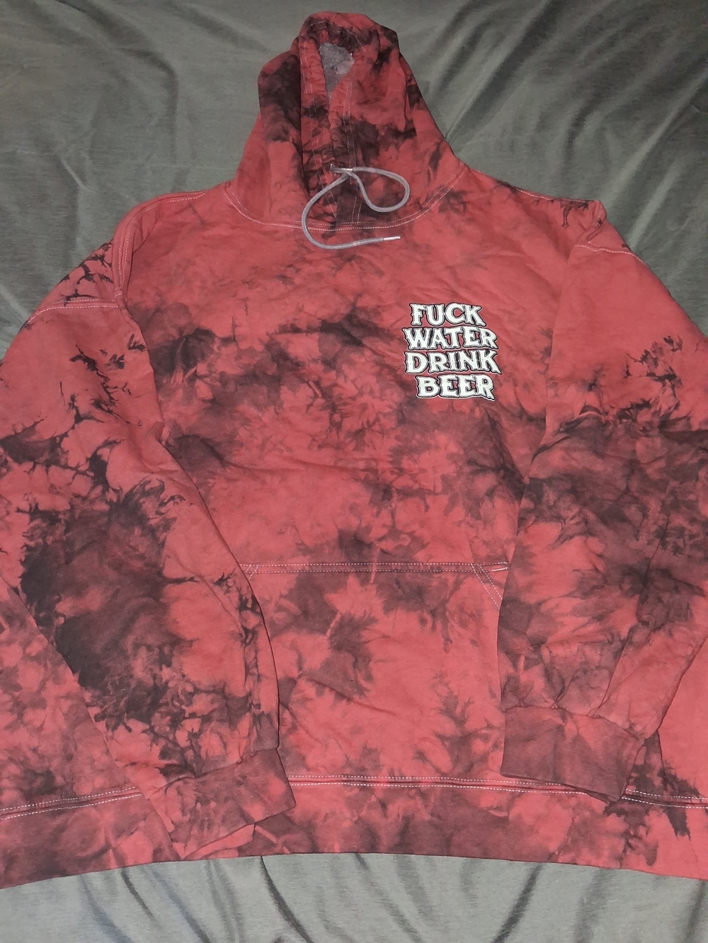 Tie-Dye Red Graphic Pullover Hoodie - 'Drink Beer'
